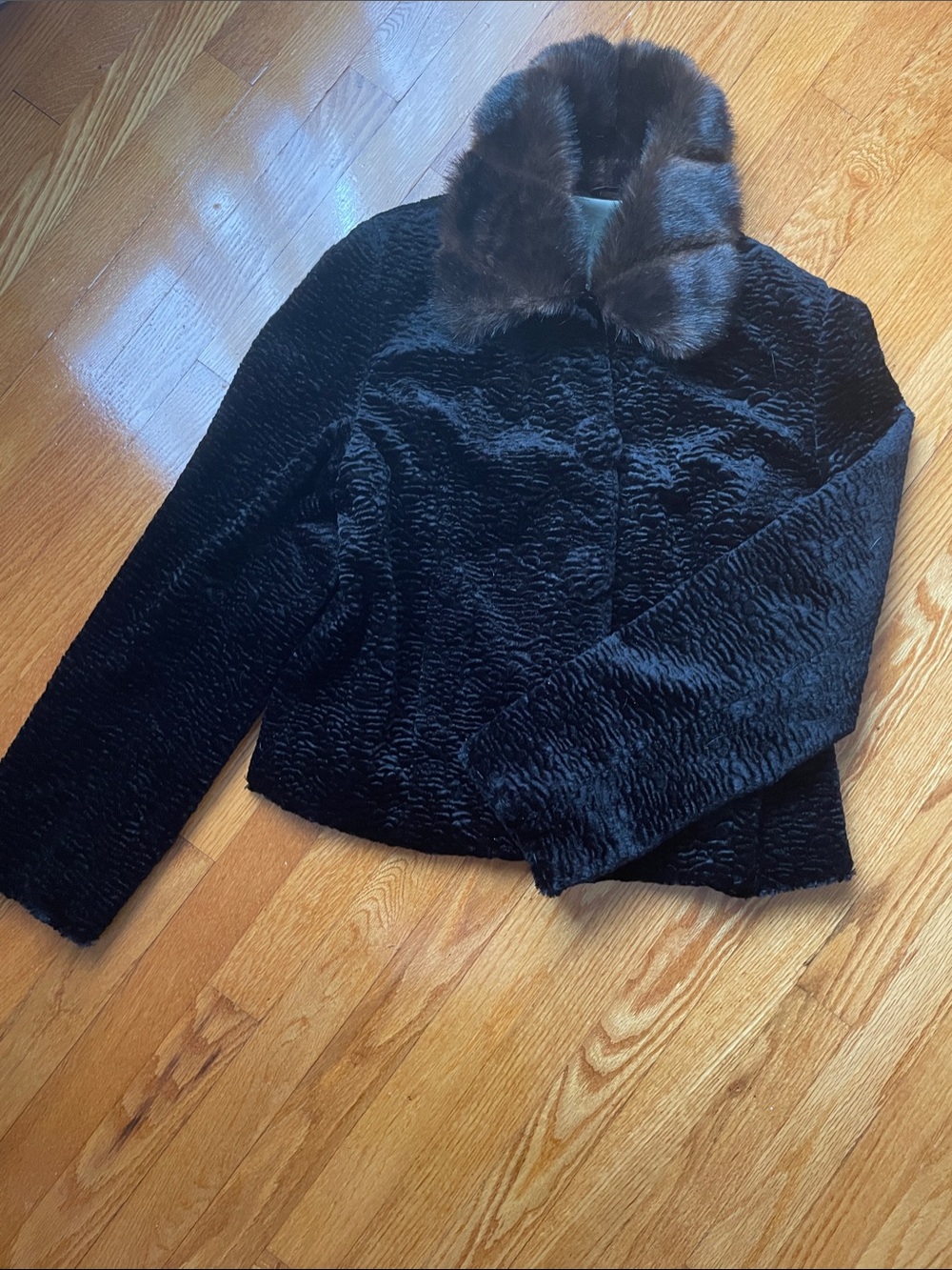 Plush Black Teddy Jacket with Faux Fur Collar